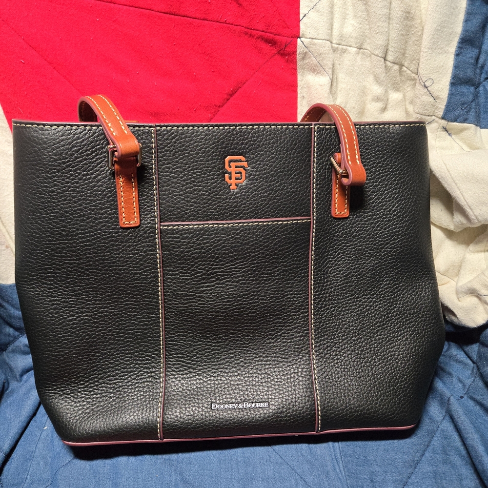 Dooney & Bourke Black Tote with Tan Straps
